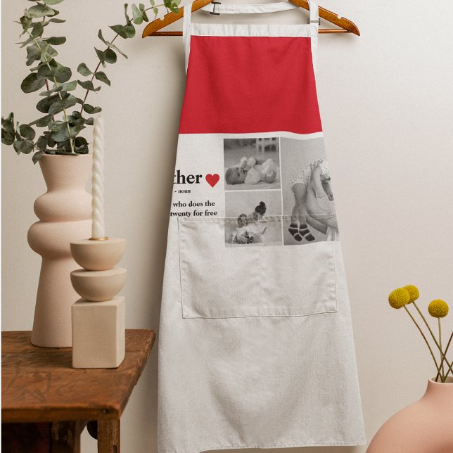 Modern Collage Photo & Text Red Heart Mother Gift Apron (Creator Uploaded)