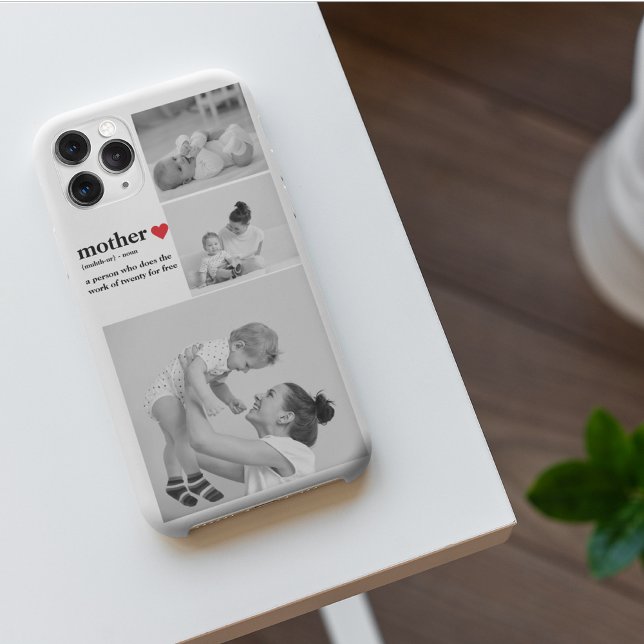 Modern Collage Photo & Text Red Heart Mother Gift iPhone Case (Creator Uploaded)