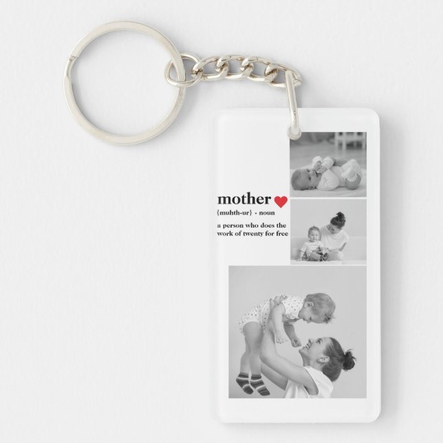 Modern Collage Photo & Text Red Heart Mother Gift Key Ring (Front)
