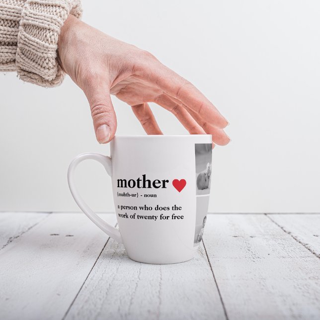 Modern Collage Photo & Text Red Heart Mother Gift Latte Mug (Creator Uploaded)