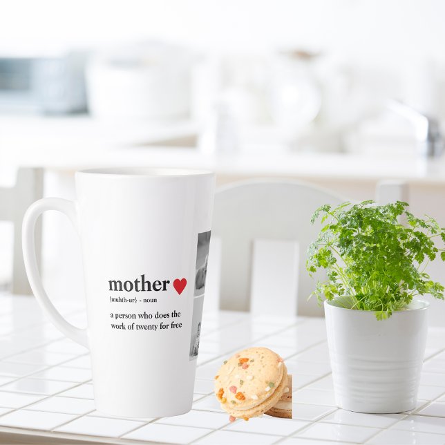 Modern Collage Photo & Text Red Heart Mother Gift Latte Mug (Creator Uploaded)