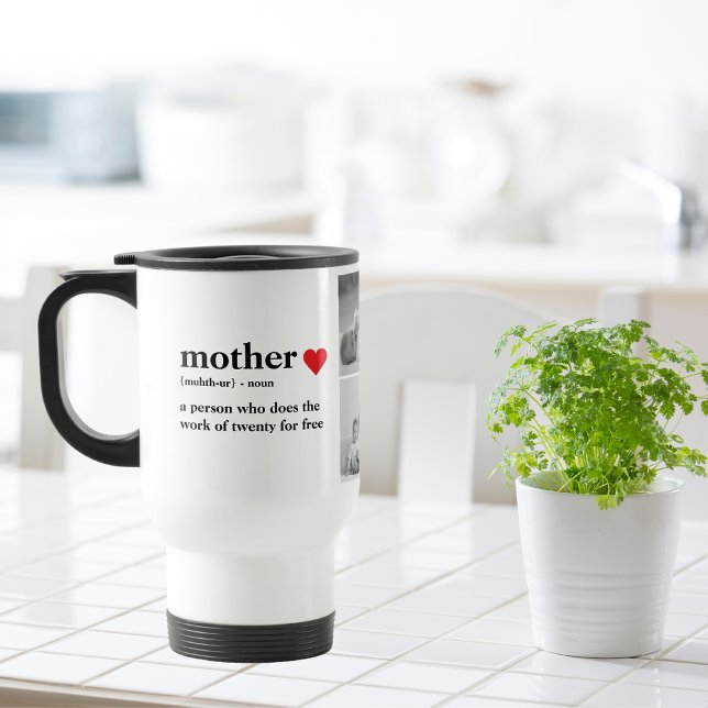 Modern Collage Photo & Text Red Heart Mother Gift Travel Mug (Creator Uploaded)