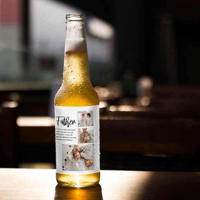 Modern Collage Photo With Father Best Quote Gift Beer Bottle Label (Creator Uploaded)