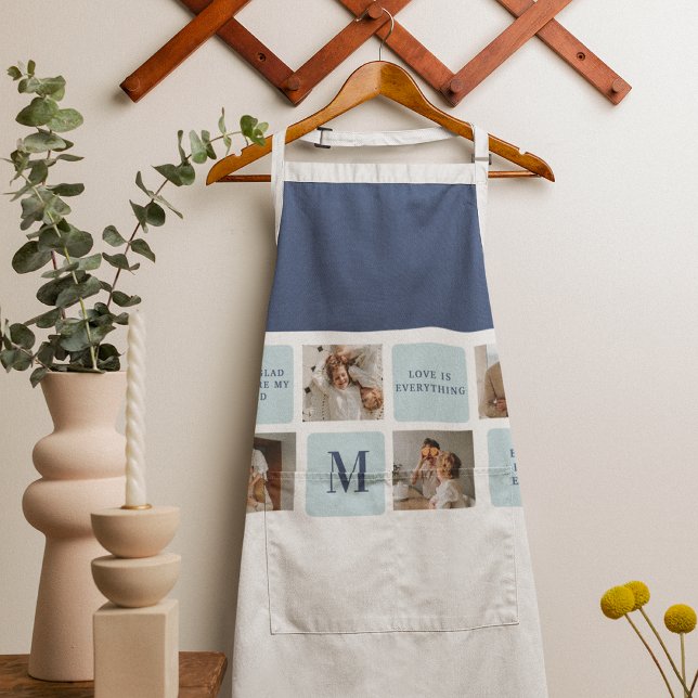 Modern Collage Photos Blue Best Fathers Gift Apron (Creator Uploaded)