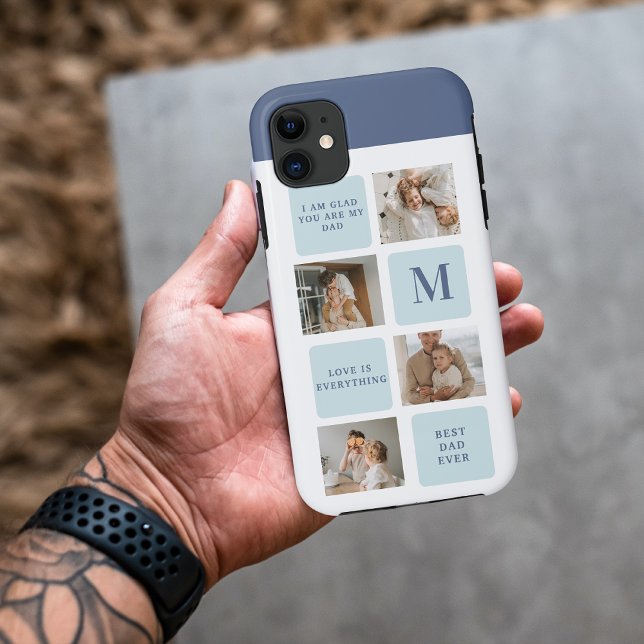 Modern Collage Photos Blue Best Fathers Gift Case-Mate iPhone Case (Creator Uploaded)