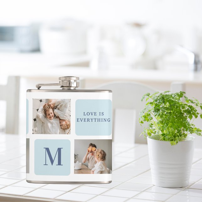 Modern Collage Photos Blue Best Fathers Gift Hip Flask (Creator Uploaded)