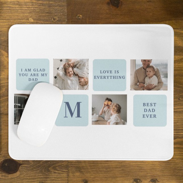 Modern Collage Photos Blue Best Fathers Gift Mouse Mat (Creator Uploaded)