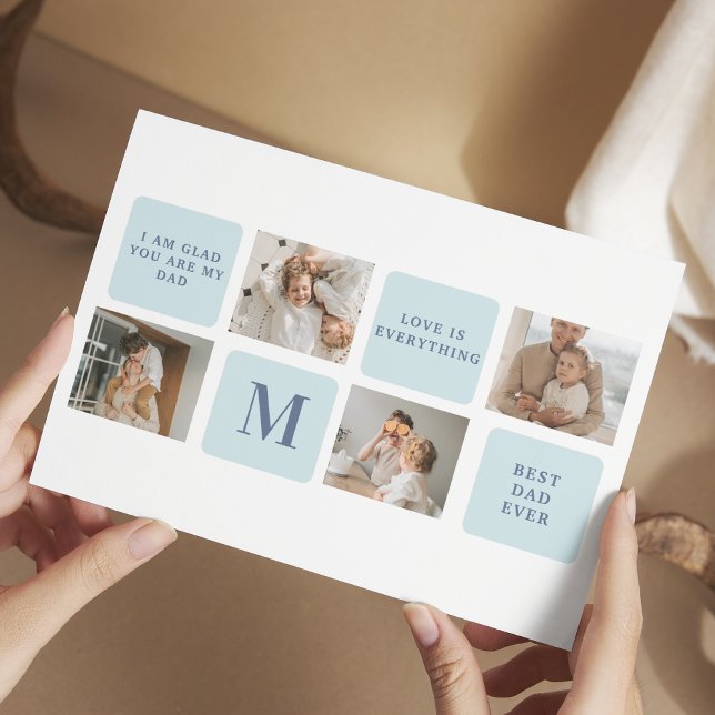 Modern Collage Photos Blue Best Fathers Gift Postcard (Creator Uploaded)
