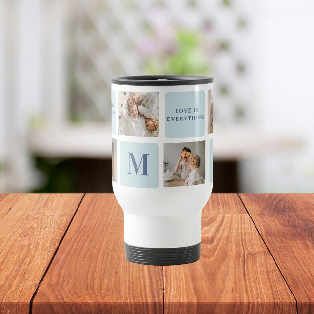Modern Collage Photos Blue Best Fathers Gift Travel Mug (Creator Uploaded)