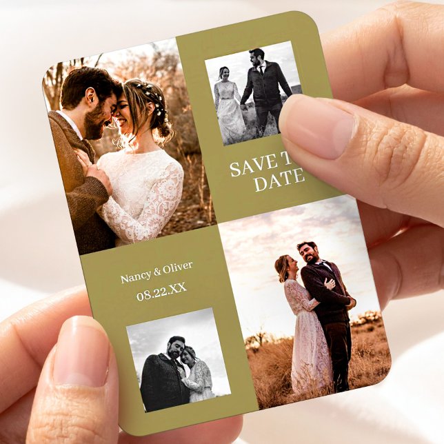 Modern Collage Simple Photo Save The Date Wedding Magnet (Creator Uploaded)