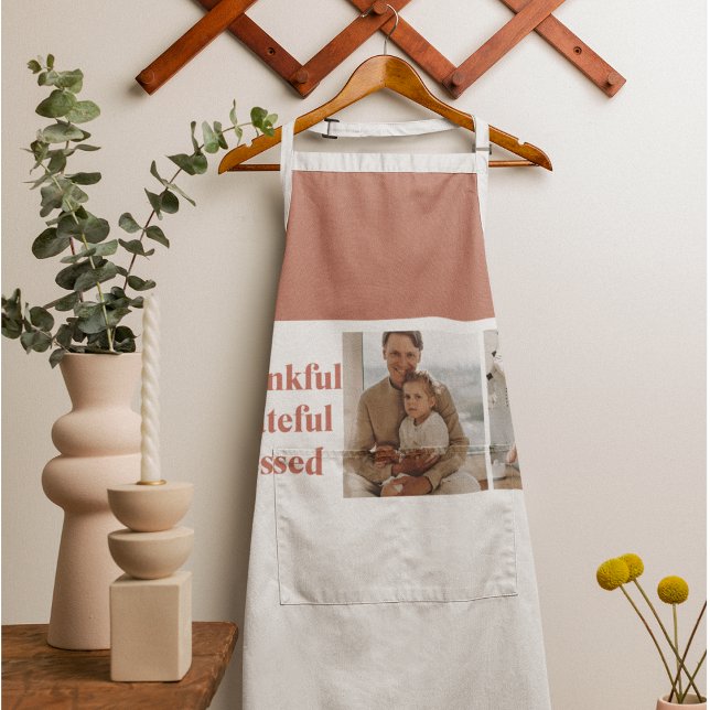Modern Collage Three Photo | Happy Thanksgiving Apron (Creator Uploaded)