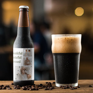 Modern Collage Three Photo Happy Thanksgiving Be Beer Bottle Label