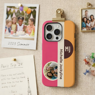 Modern Color Block Custom Photo Monogram & Name iPhone 15 Pro Case