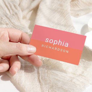 Modern Color Block Pink and Soft Orange Business Card