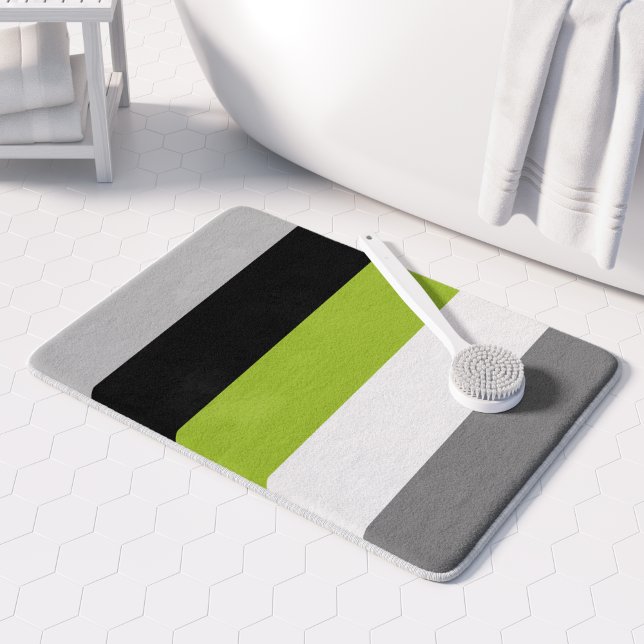 Modern Color Block Stripes Lime Green Gray Black Bath Mat (Creator Uploaded)