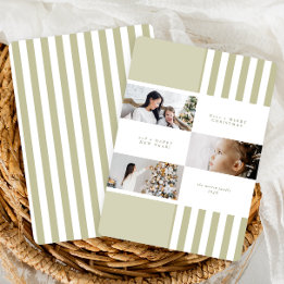 Modern Colorblock Green Stripe Christmas Photo Holiday Card