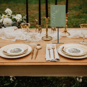 Modern Colorblock Guest Name List Dark Sage Table Number