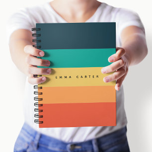 Modern Colorblock Horizontal Striped Monogram Notebook