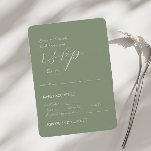 Modern Colorblock Wedding Affair Dark Sage RSVP Card