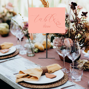 Modern Colorblock Wedding Light Coral Table Number