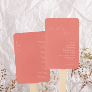 Modern Colorblock Wedding Program Dark Coral Hand Fan
