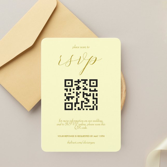 Modern Colorblock Wedding QR code | Butter Yellow RSVP Card (Creator Uploaded)
