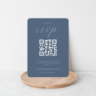 Modern Colorblock Wedding QR code Dark Blue RSVP Card