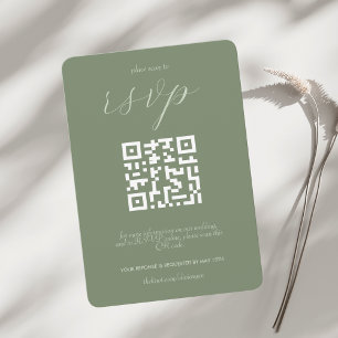 Modern Colorblock Wedding QR code   Dark Sage RSVP Card