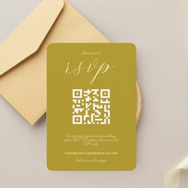 Modern Colorblock Wedding QR code | Dark Yellow RSVP Card (Creator Uploaded)