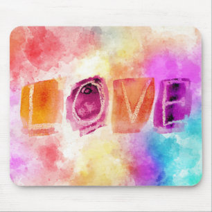 Modern Colorful Abstract Love in Watercolor Mouse Mat