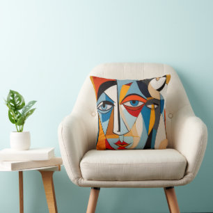 Modern Colorful Art Abstract Face Cushion