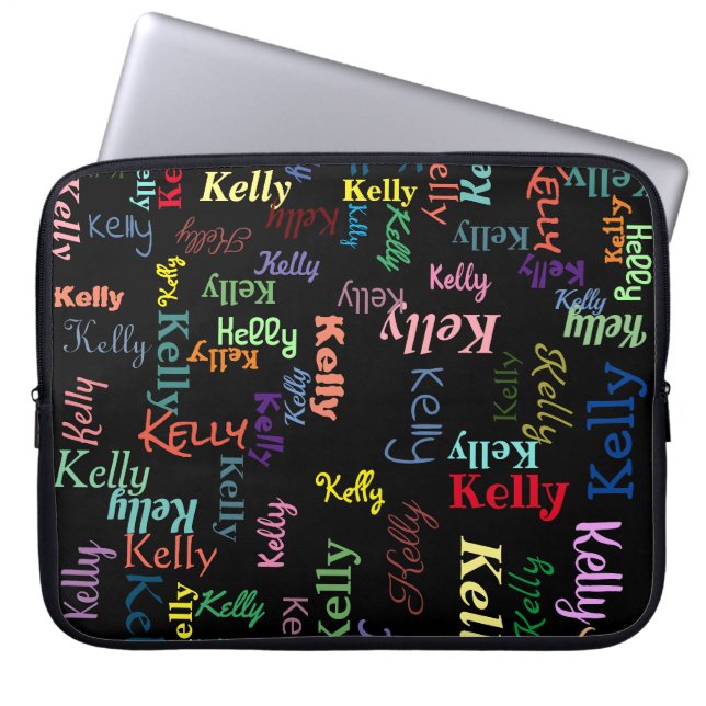 Modern Colorful Black Monogrammed Name Laptop Sleeve (Front)