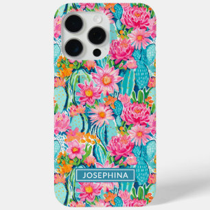 Modern Colorful Blooming Cacti Personalized iPhone 15 Pro Max Case