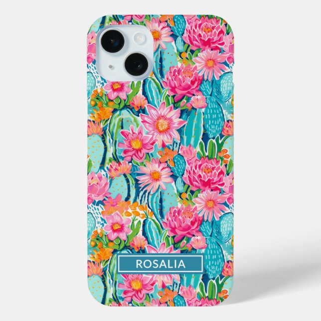 Modern Colorful Blooming Cacti Personalized Case-Mate iPhone Case (Back)