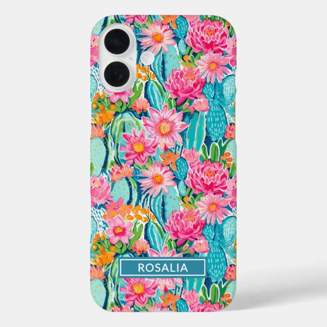 Modern Colorful Blooming Cacti Personalized Case-Mate iPhone Case (Back)
