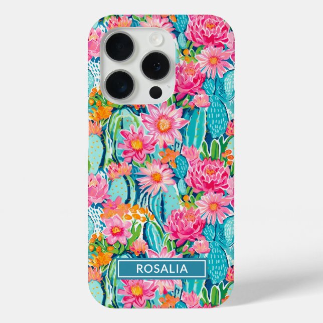 Modern Colorful Blooming Cacti Personalized Case-Mate iPhone Case (Back)