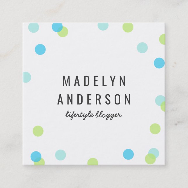 Modern Colorful Blue Aqua Green Confetti Square Business Card (Front)