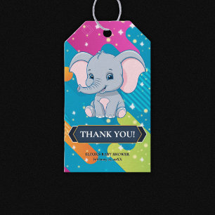 Modern Colorful Blue Elephant Baby Shower Gift Tags
