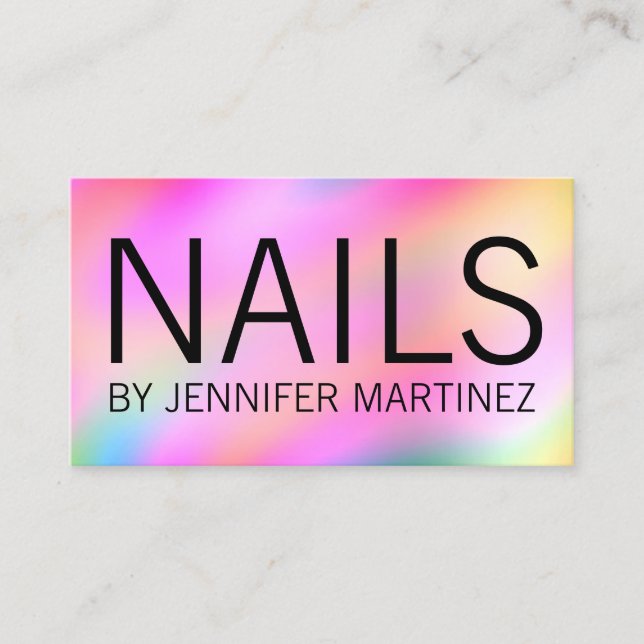 Modern colorful bright holographic nail artist business card (Front)