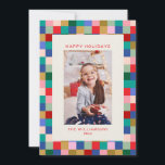 Modern Colorful Checkered Border Family Photo Holiday Card<br><div class="desc">Send festive cheer with this modern holiday photo card featuring a colorful checkered border in shades of red, green, pink, blue, and gold. The playful yet polished design is perfect for families who love bold color and contemporary style. All text is fully customizable, allowing you to personalize your greeting and...</div>
