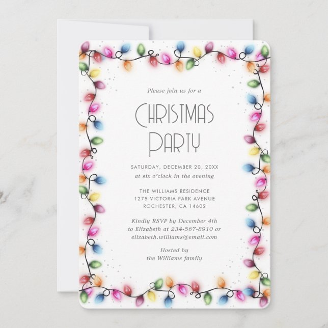 Modern Colorful Christmas Lights Party Invitation (Front)