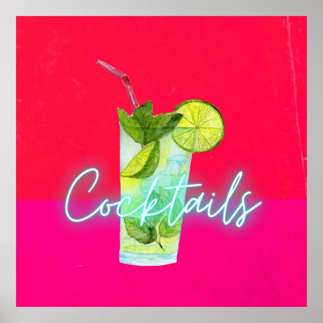 Modern Colorful  Cocktails Bar Art Poster (Front)