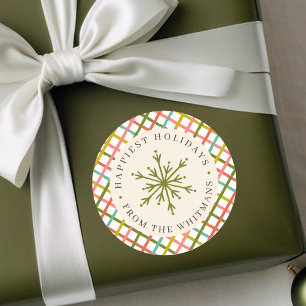 Modern Colorful Crisscross Snowflake Christmas Classic Round Sticker