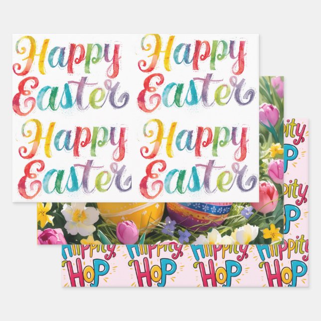 Modern Colorful Egg Pattern Easter Wrapping Paper (Set)