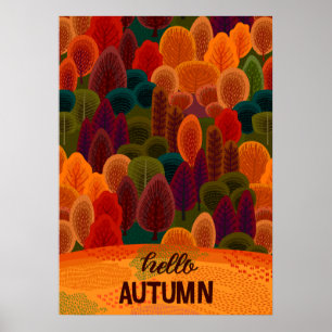 Modern Colorful Fall Trees, Hello Autumn Poster