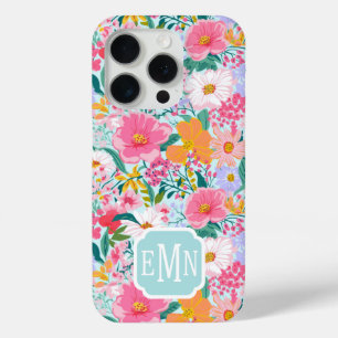 Modern Colorful Floral Garden Monogrammed iPhone 15 Pro Case