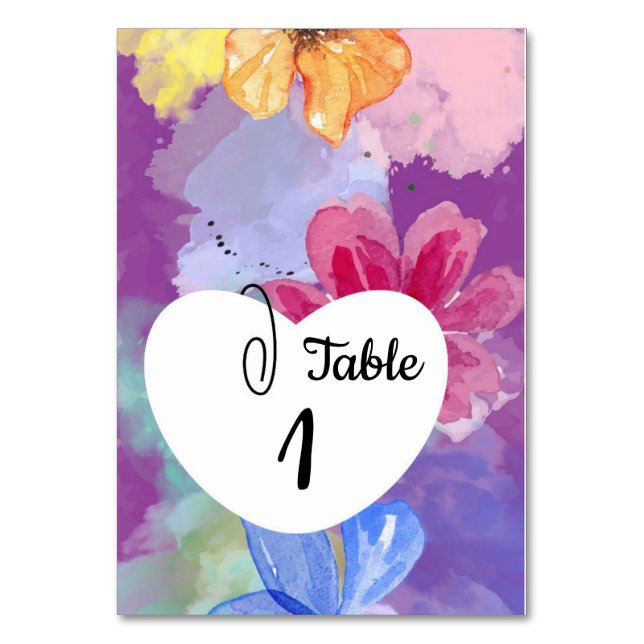 Modern Colorful Floral Table Card Wedding  (Front)