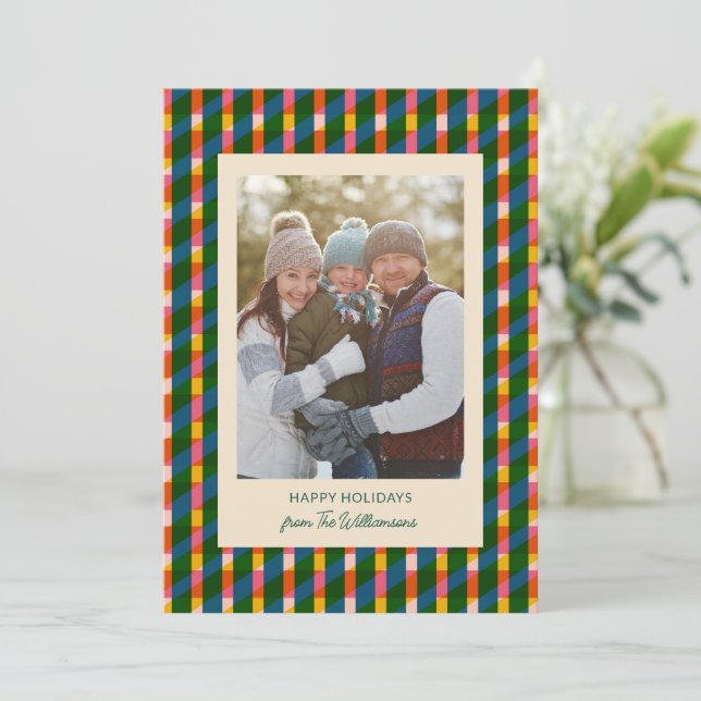 Modern Colorful Geometric Family Christmas Photo Holiday Card (Standing Front)