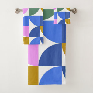 Modern Colorful Geometric Pattern Blue Gold Pink Bath Towel Set