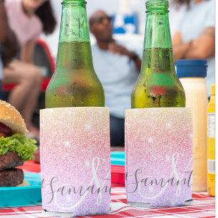 Modern Colorful Glitter Sparkles Personalized Name Can Cooler